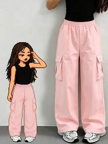 1pc Minimalist Casual Cargo Pants, New Comfortable Bottoms For Girls - Pink - View 4