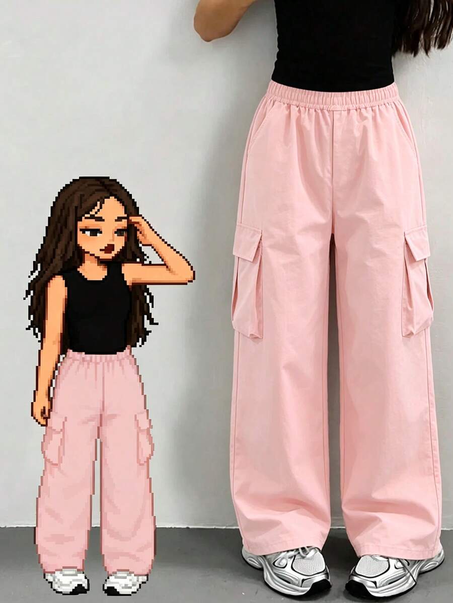 1pc Minimalist Casual Cargo Pants, New Comfortable Bottoms For Girls - Pink - View 1