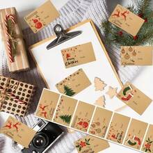 210 Christmas Gift Label Stickers-Self-Adhesive Kraft Paper Labels Featuring "From" And "To" Fields And Designs Including "Merry Christmas" Text, Reindeer, Snowflakes,Festive Red And Green Color Scheme, Perfect For Christmas Gifts. - Multicolor - View 6