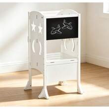 Taburete Plegable para Niños de 3 a 6 Años, Taburete de Cocina con Pasamanos, Cerradura de , Pizarrón y 2 Escalones, Color Blanco, Capacidad 110 lbs - Blanco - Ver 1