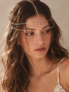 Thin Chain Rhinestone Multi-Layer Hair Jewelry, Unique Women Versatile Hair Accessory Wedding Party Decor - Silver - View 1