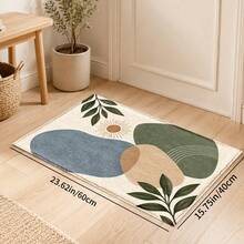 1PC Rust Orange Blue Leaf Print Faux Cashmere Rug, Contemporary Abstract Rectangular Area Rug And Floor Mat With Wavy Color Blocks, Artistic Home Decor For Living Room, Bedroom, Kitchen Or Hallway - Multicolor - View 13