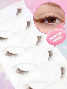 7 Pairs Brown Half-Eye Tail Extended Eyelashes, Natural Fluffy 3D Curly Caramel Color Transparent Stem, Comfortable Lightweight Faux Mink Hair False Eyelashes For Daily Makeup Beginners - Brown - View 1