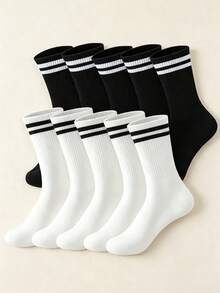 1/5/10/20/30/40 Unisex Casual, Simple, Fashionable, Versatile, Casual, Sweat Absorbing, Breathable, Mid Length Socks For Couples - Multicolor - View 2