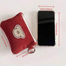 Dompet Kecil Berbahan Korduroi dengan Resleting, Dompet Serbaguna untuk Lipstik, Earphone, dan Kunci, Dapat Dicuci dengan Tangan, Detail Pinggiran Berwarna, Desain Tanpa Cetakan, Dompet Wanita, Dompet Mini, Dompet Dompet Koin - MultiWarna - View 5