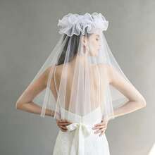 1 buah Kerudung Organza Bertepi Gulung dengan Manik-manik dan Hiasan Tulle Gaya Prancis Vintage, Aksesori Penataan Foto Pernikahan untuk Fotografi Perjalanan - Warna gambar - View 4