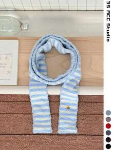 1pc Color Block Knit Narrow Scarf, Fashion Design Decorative Neck Warmer, Suitable For Autumn/Winter, Couples, Y2K Striped Color Block Long Scarf For Women, Warm And Versatile Accessory - Slim - View 13