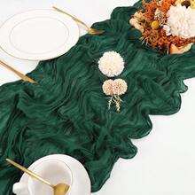 1/2/6pcs Dark Green Cheesecloth Table Runner, Christmas Table Runner, Semi-Transparent Cheesecloth Fabric Bohemian Tablecloth Bulk For Christmas Decoration, Bridal Shower, Wedding - Dark Green - View 4