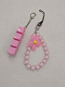 Macaron Color Beaded Petal Phone Lanyard, 4-Key Keyboard Keychain, Wrist Strap Bag Charm, Holiday Gift, Bag Accessory, Phone Lanyard - Multicolor - View 13