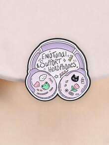 1pc Cute "EmotionalSupport Headphones" Enamel Pin,Cartoon Frog And Black Cat Stamp Badge,Fashion Accessory For Clothes And Bags,Gift For Music Lovers - Multicolor - View 1