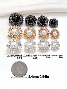 5pcs Luxury Round Pearl Rhinestone Inlaid Zinc Alloy Buttons, Decorative Sewing Fasteners For Suit, Overcoat, Garment DIY Decoration - Multicolor - View 6