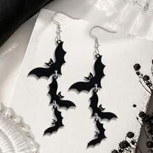 1 Pair Dark Gothic Style Personalized Bat Pendant Earrings, Suitable For Women's Daily Casual Wear, Music Festivals, Party Events - Black - View 4