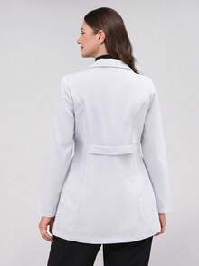 Plus Size Women's Long Sleeve Open Front Lapel 3 Pockets White Coat Regular Fit - White - View 8