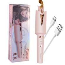 Hatteker 1pc 25MM Rechargeable Automatic Rotating Curling Iron, Portable Wireless Home Use Big Wave Curler Hair Styling Tool - Pink - View 11