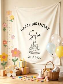 Customized Baby Birthday Cake Banner, Personalized Birthday Name Backdrop, Fabric Sign, White Bohemian Style Birthday Wall Decor, Baby Birthday Decoration - Multicolor - View 4