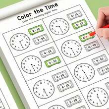 1pc Telling Time Workbook For Kids: 32 Pages Clock Time Recognition Practice Book, Kindergarten & Preschool Math Activity Workbook, Homeschool Learning Resource For Boys And Girls - Multicolor - View 1