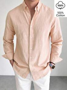WAIT HIM 100% Cotton Men's Business Style Premium Formal Long Sleeve Shirt - Pink - View 11