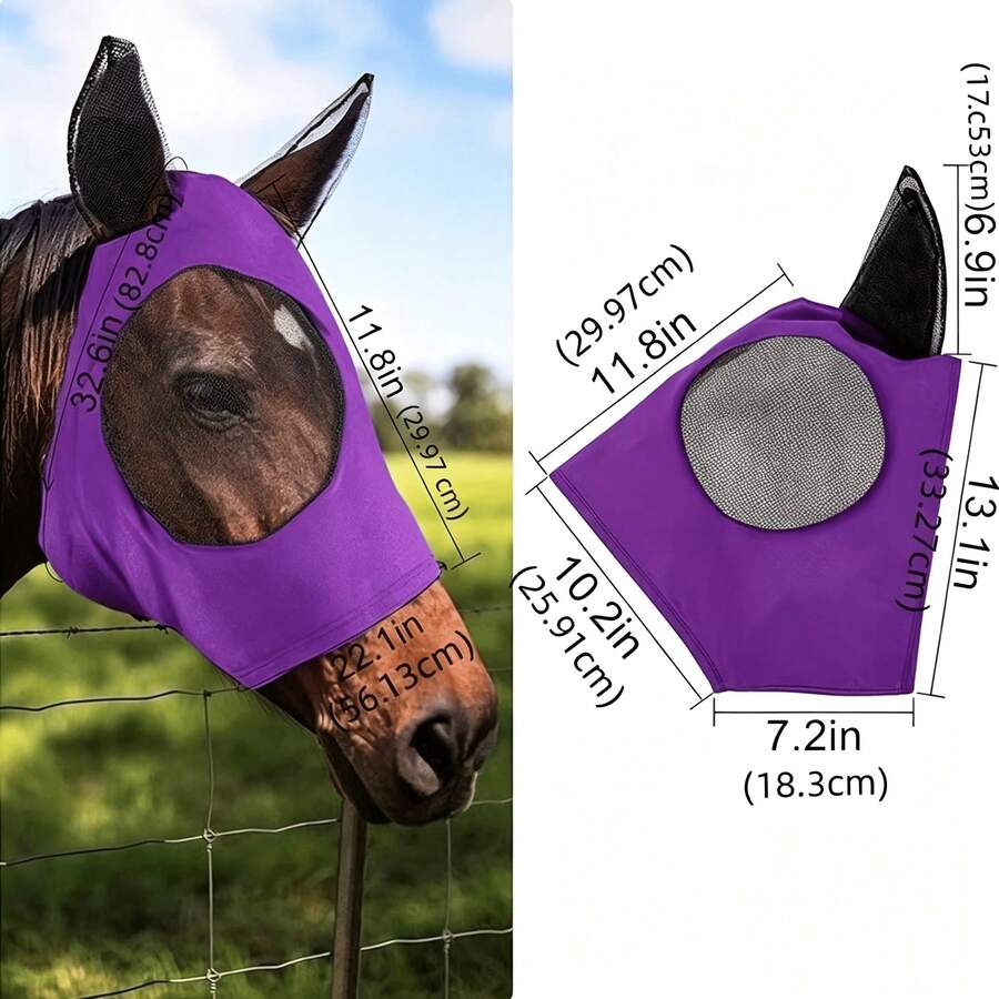 1件多巴胺馬臉面罩，透氣防蚊面罩，防馬蠅面罩，馬術裝備，馬蠅面罩全臉UV防護馬臉面罩，透氣細網馬蠅面罩，輕量彈性耳罩，透氣，防蟲防UV，適合馬主和馬愛好者