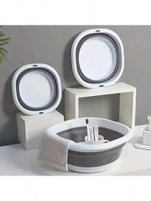 1pc Foldable Foot Bath, Silicone Folding Wash Basin, Portable Plastic Multi-Function Basin, Can Be Used For Foot Soaking, Face Washing, Vegetable Washing, Space-Saving, With Hanging Hole Design, Perfect For Students At Home, Travel, Sports And Outdoor Activities. - A - View 11