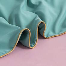 Set Sprei Selimut dengan Hiasan Satin Pelangi - 100% Poliester Lembut dengan Kombinasi Warna Merah Muda/Hijau - Sprei Bernapas dan Hipoalergenik, Tersedia Berbagai Ukuran - Termasuk 1 Selimut + 1/2 Sarung Bantal - Teh Susu Hijau - View 4