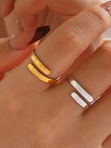 2pcs/Set Stainless Steel 18K Gold Plated Fashion Trust God Ring Suitable For Women Daily Wear - Multicolor - View 1