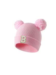 1PC Baby A-Z Letter Knitted Hat Matching Warm Autumn/Winter Cap, Suitable For Girls, Soft And Comfortable, Suitable For Christmas/Thanksgiving Gift - Pink - View 5