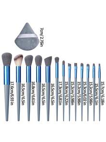15pcs Professional Full Makeup Brush Set, Including 2 Triangle Powder Puffs, Soft Bristle Powder Brush, Foundation Brush, Eyeshadow Brush, Blush Brush, Highlighter Brush, Concealer Brush, Home And Travel Makeup Tools - Dusty Blue - View 8