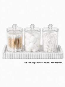 1/3 Packs Bathroom Counter Organizer Jars With Lids, Plastic Vanity Storage Canisters With Silicone Tray For Cotton Swabs, Cotton Balls, Dental Floss Picks And Small Essentials - Multicolor - View 9