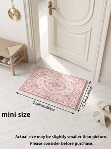 1pc Pink Floral French Cream Style Faux Wool Living Room Rug, Soft Non-Slip Wear-Resistant, Suitable For Living Room, Bedroom Holiday Decor, Office, Non-Slip Door Mat, Bathroom, Hallway, Study Area Rug. - Pink - View 18