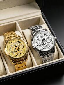 6pcs/Set Boys Fashion Casual Calendar Wrist Watch Set, Stainless Steel Material, Must-Have Birthday Gift For Boys - Multicolor - View 4