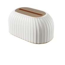1pc Dual-Color Tissue Box Cover, Modern Minimalist ABS Tissue Box, Desktop Tissue Dispenser, Living Room Bedroom Furniture Decor, Striped Design Storage Box, Holds One Box Of Tissues, Elegant Decorative Style, Back To School, Office Home Desktop Accessory - Multicolor - View 1