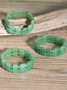 1 buah Gelang Aventurin Hijau Alami, Gelang Manik-Manik Gradien Multi-Warna, Manik-Manik Batu Persegi Panjang Perhiasan Boho - Hijau - View 5