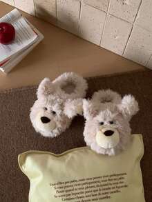 XIXITIAO Cute Puppy Comfort Soft Sole Slippers, Warm Closed Toe Indoor Home Slippers - Khaki - View 3