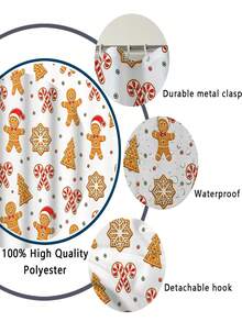 1/4 Piece Bathroom Curtain Set, Includes Non-Slip Rug, Toilet Lid Cover And Bath Mat, Christmas Gingerbread Man Candy Cane Snowflake Pattern Waterproof Shower Curtain, With 12 Hooks, Suitable For Bathroom, Size 70.8*70.8 Inches - A - View 13