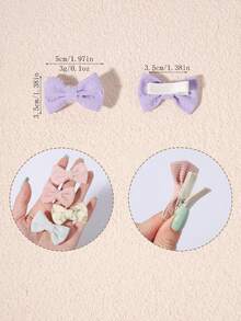 6pcs Kids Sweet Bow Hair Clips Set, Floral Plaid Polka Dot Print Butterfly Hair Clips, Daily Party Photo - Mixed color - View 6