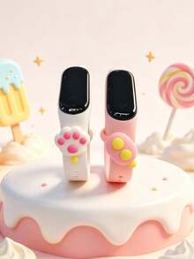 2pcs/Set Unisex Student Children Disposable Ocean Series LED White Light Electronic Wristband, Cute Cat Paw Popsicle Pendant - Multiple Combinations, Can Display Time And Date, Suitable For Back To School, Birthday, Christmas Gifts And Other Occasions - Multicolor - View 5