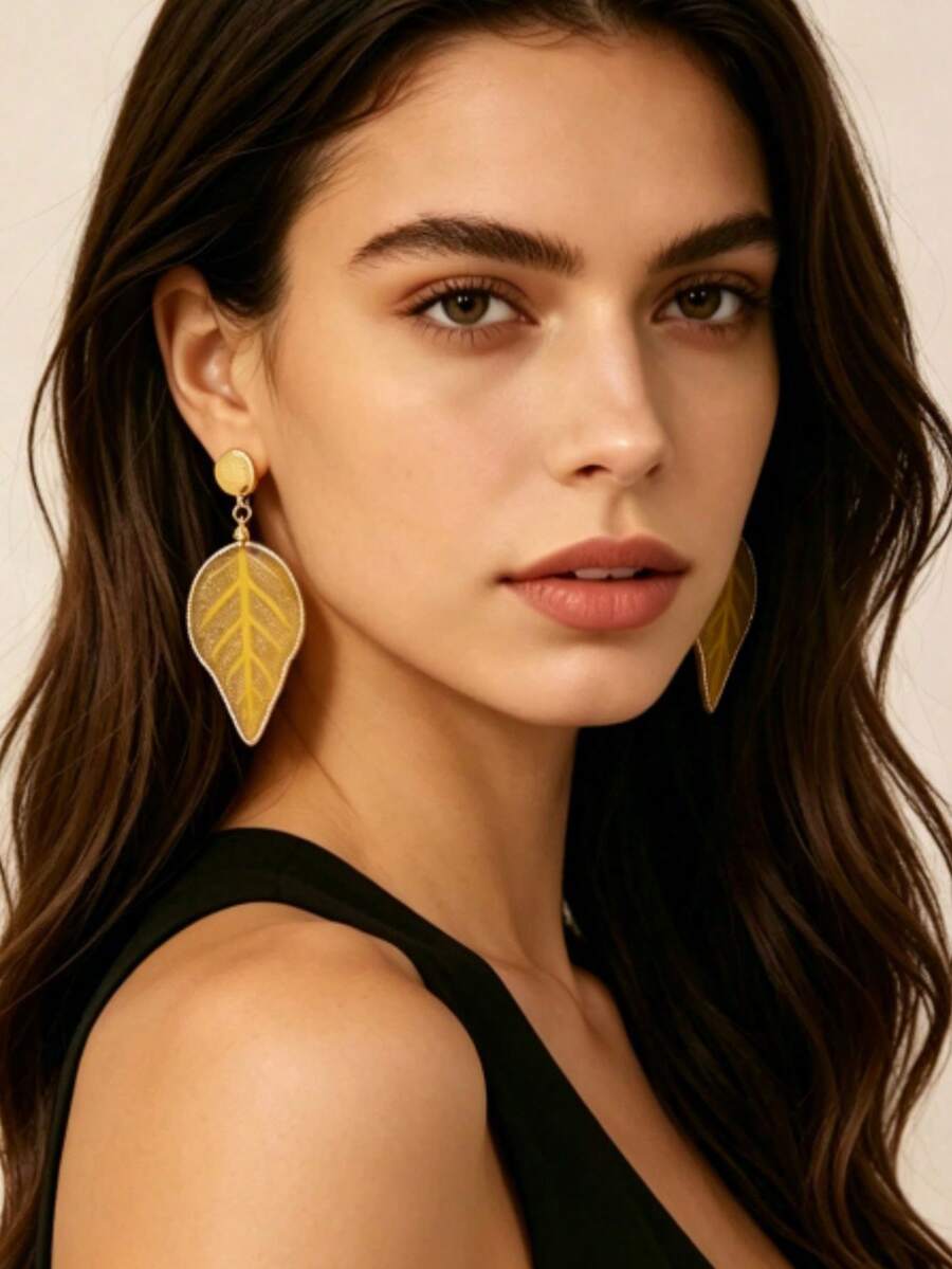 Anting Panjang Berbentuk Daun Emas, Anting Mewah Gaya Liburan Musim Panas untuk Wanita - MultiWarna - View 1