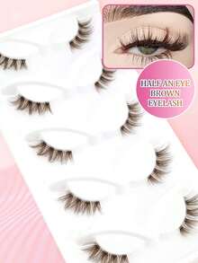 5 Pairs Brown Half-Eye Thick Voluminous Curly Natural Fluffy Faux Mink Eyelashes, Winged Tail, Lightweight Comfortable One-Piece False Eyelashes For Beginners - Brown - View 1