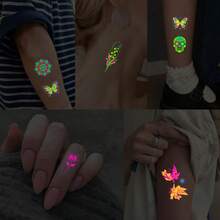 10 Sheets UV Reactive Temporary Tattoos, Neon Blacklight Glow Tattoos With Butterfly, Flower, Moon, Snake & Skull Designs, Colorful Body Art Stickers For Parties, Festivals, Raves & Night Events - Multicolor - View 4