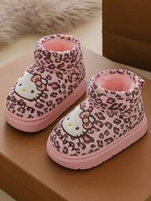 Hello Kitty 兒童秋冬豹紋KT毛絨鞋 女孩冬季保暖內裡厚底軟底保暖可愛雪地靴 - 粉色 - 查看 4