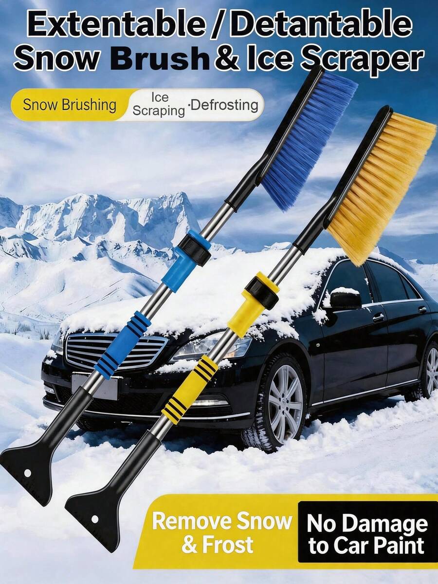 2pcs Portable 3-In-1 Detachable & Extendable Winter Car Snow Brush, Includes Snow Shovel And Car Cleaning Towel, Multi-Function Snow Scraper & Ice Remover, Suitable For Winter Car Snow Removal, Defrosting, De-Icing, Vehicle Ice & Snow Removal Tool, Car Accessories - Snow Shovel - View 1