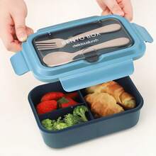 1pc Plastic Divided Lunch Box, Leak-Proof Lunch Box With Spoon And Fork, Microwave , Suitable For Work, Picnic, Lunch Bento Box - Multicolor - View 13