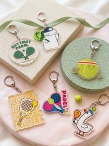 1/6pcs Cute Cartoon Padel Racket Tennis Acrylic Keychain, Fun Sports Style Flork Expression/Racket/Cute Duck Design, Padel Tennis Sports Bag Charm, Car Key Ring Accessory, Ideal Gift For Tennis Players, Sports Enthusiasts, Friends - Multicolor - View 5