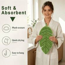 4pcs Banana Leaf Pattern Hand Towel Set, Includes 2 Coral Fleece Leaf Hand Towels And 2 Wall-Mounted Hooks, Soft, Absorbent, Quick-Drying, Hangable, Suitable For Kitchen, Bathroom Use, Also As Home Decor, Especially For Plant Lovers - Mint Green - View 2