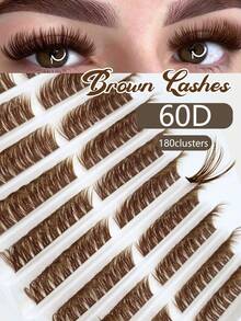 180 Clusters Brown 60D Dense Fox Eye Segmented Eyelash Extensions DIY Fluffy Curly Lightweight Comfortable Faux Mink Daily Makeup False Eyelashes - D - View 1