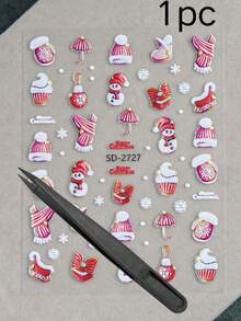1pc Fall Winter Christmas Embossed Nail Stickers Snowman Scarf Hat Socks Cupcake Pattern Winter Christmas Nail Decals Salon Style DIY Decoration - Multicolor - View 5