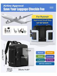 Large Capacity Carry-On Travel Backpack For Men And Women, Multifunctional Portable Hand Luggage Bag, Built-In Laptop Compartment, Multi-Layer Storage Pockets, Waterproof And Wear-Resistant Fabric, Expandable Large Capacity, Suitable For Short Business Trips, Weekend Getaways, Commuting And School, Luggage Strap Compatible, Lightweight And Durable, Minimalist Business Style Travel Backpack, Fashionable Versatile Black Travel Storage Backpack, Meets Short-Distance Travel Storage Needs - Multicolor - View 7