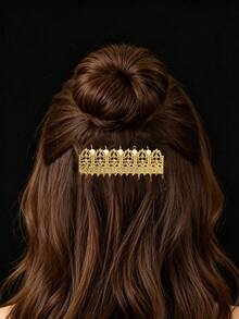 1Pc Vintage Gold Hollow Carved Hair Comb, Ornate Scroll Embossed Hair Insert Comb, Elegant Hair Accessory For Women Wedding Banquet - Gold - View 10