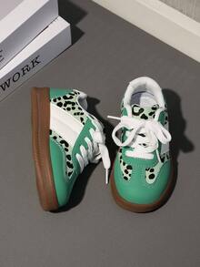 Autumn New Kids' Green Leopard Print Casual Sports Shoes, Lightweight Soft Rubber Sole Fashion Versatile Sneakers - Green - View 5