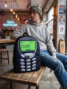 Retro Cellphone Design Large Capacity Lightweight Casual Backpack, Polyester Material Niche Design, Unisex Shoulder Bag, Everyday Carry, Gift For Men, Holiday Gift, Gift For Classmates - Retro Cellphone - View 7